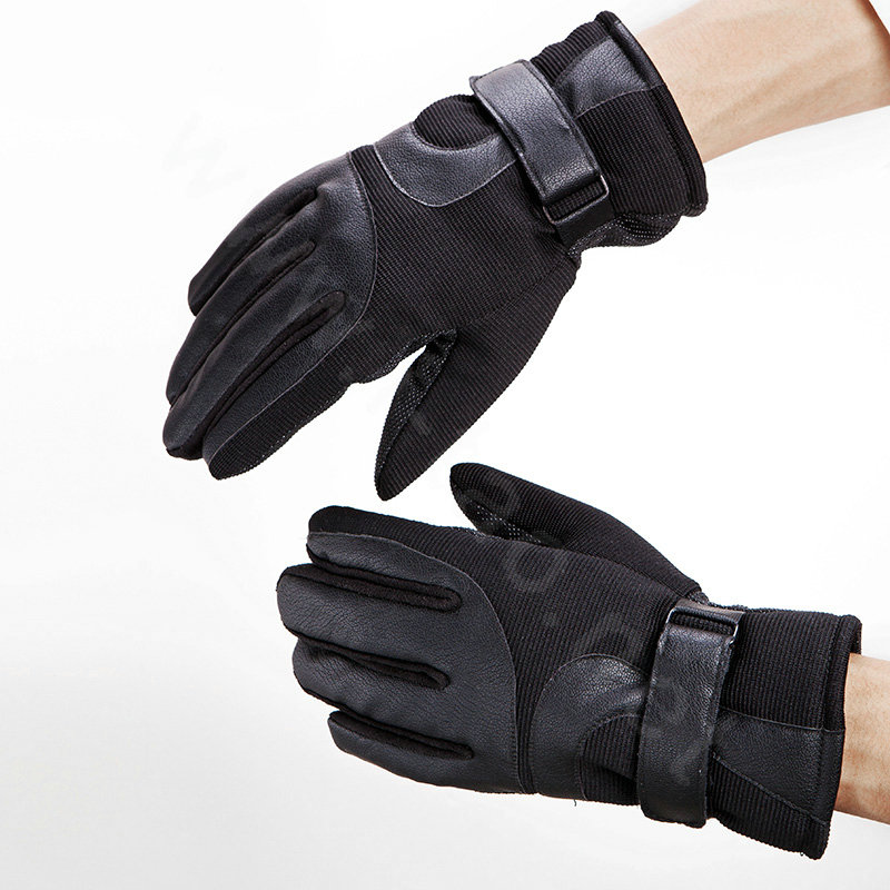 Allfond Man winter warm outdoor sport windproof ski motorcycle riding buckle leather Gloves - Black