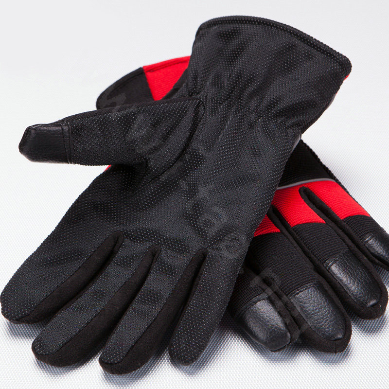 Allfond Man winter warm outdoor sport windproof ski motorcycle riding buckle leather Gloves - Black red