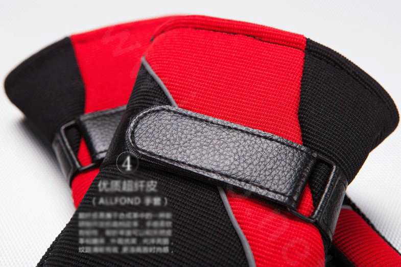 Allfond Man winter warm outdoor sport windproof ski motorcycle riding buckle leather Gloves - Black red