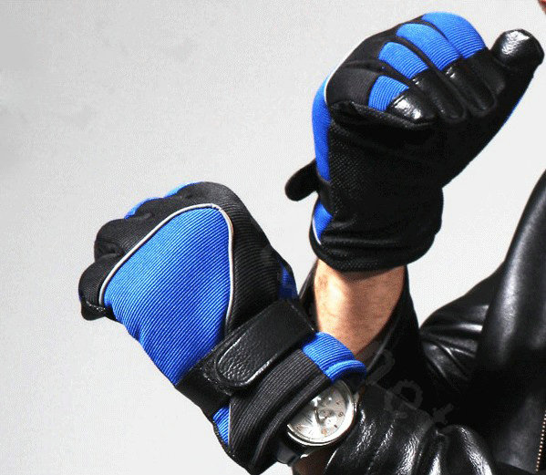 Allfond Man winter warm outdoor sport windproof ski motorcycle riding buckle leather Gloves - Blue black