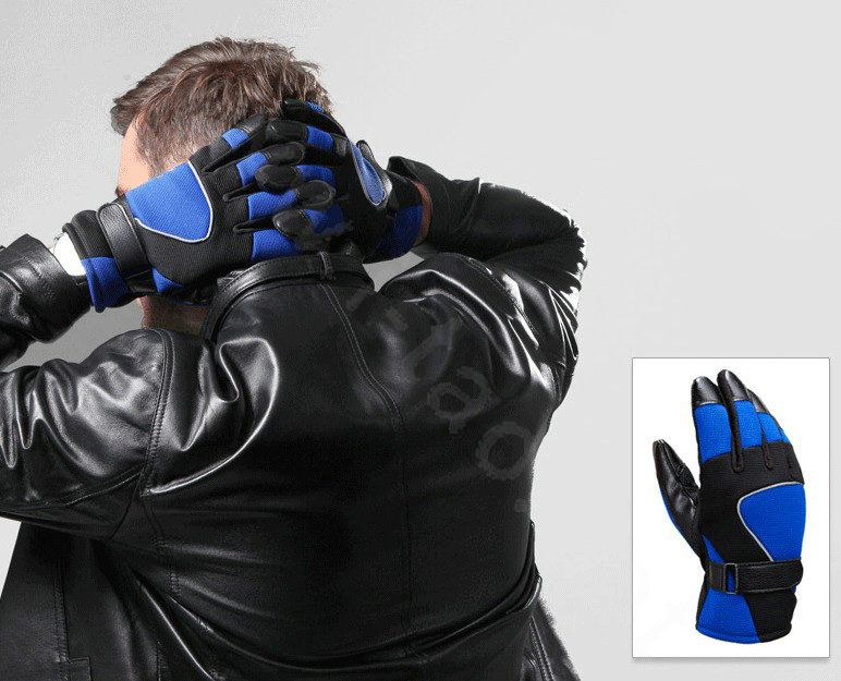Allfond Man winter warm outdoor sport windproof ski motorcycle riding buckle leather Gloves - Blue black