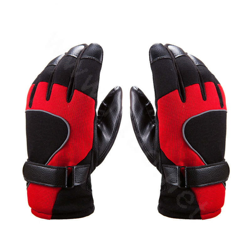 Allfond Man winter warm outdoor sport windproof ski motorcycle riding buckle leather Gloves - Red black