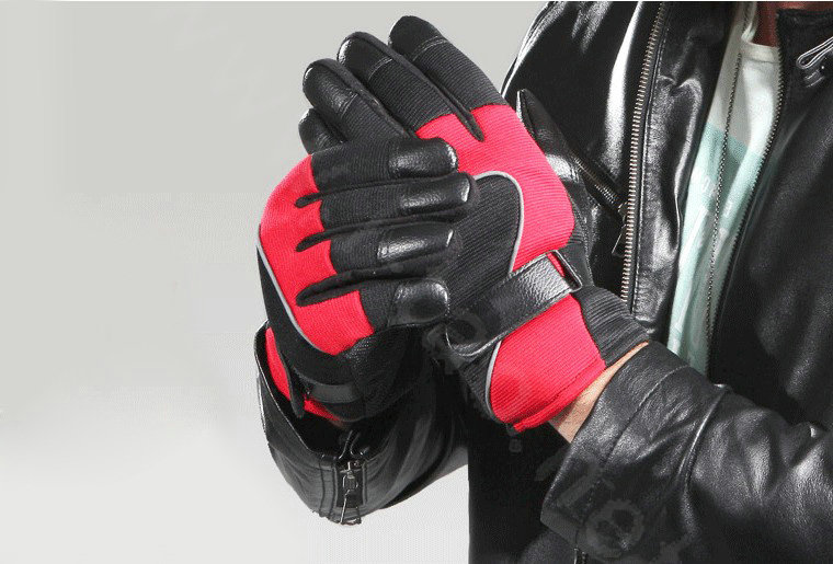 Allfond Man winter warm outdoor sport windproof ski motorcycle riding buckle leather Gloves - Red black
