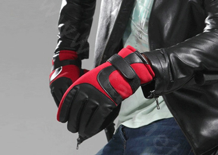 Allfond Man winter warm outdoor sport windproof ski motorcycle riding buckle leather Gloves - Red