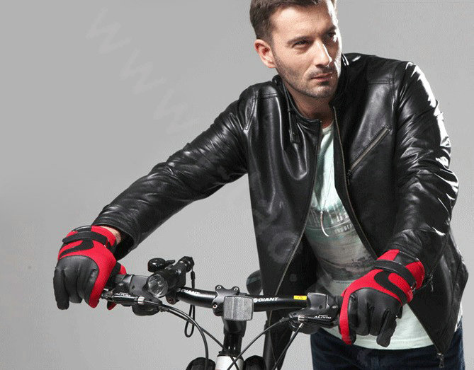 Allfond Man winter warm outdoor sport windproof ski motorcycle riding buckle leather Gloves - Red