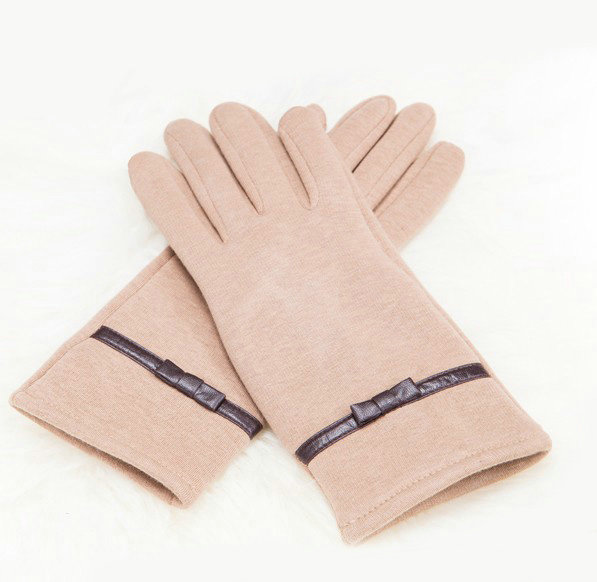 Allfond Women winter touch screen gloves stretch cotton warm business casual solid color gloves - Beige