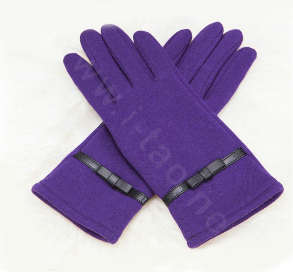 Allfond Women winter touch screen gloves stretch cotton warm business casual solid color gloves - Purple