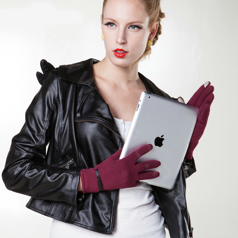 Allfond Women winter touch screen gloves stretch cotton warm business casual solid color gloves - Rose