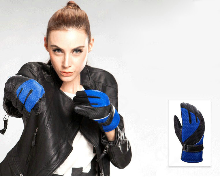 Allfond Women winter warm outdoor sport windproof ski motorcycle riding buckle Gloves - Blue