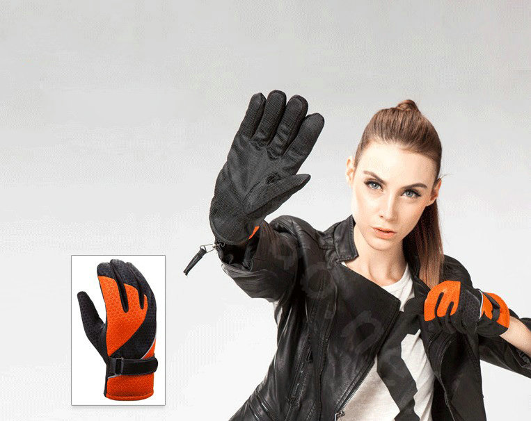 Allfond Women winter warm outdoor sport windproof ski motorcycle riding buckle Gloves - Orange