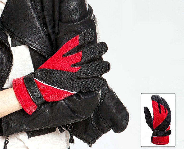 Allfond Women winter warm outdoor sport windproof ski motorcycle riding buckle Gloves - Red