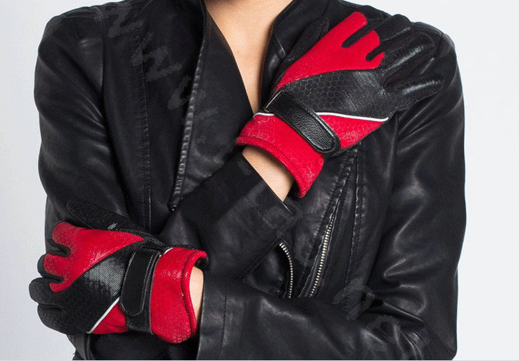 Allfond Women winter warm outdoor sport windproof ski motorcycle riding buckle Gloves - Red