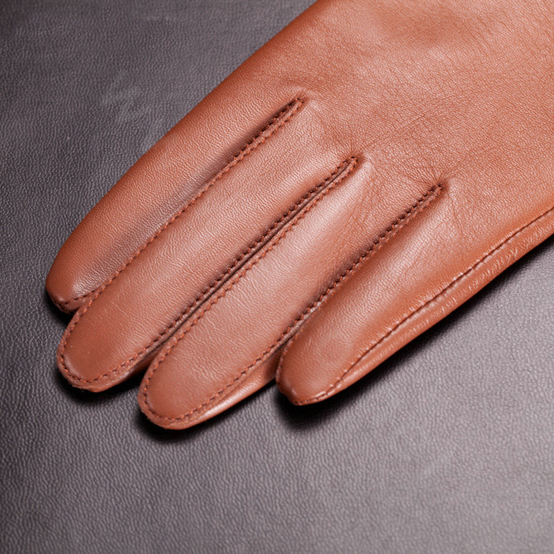 Allfond Women winter waterproof cold-proof warm rex rabbit fur genuine goatskin leather gloves L - Brown