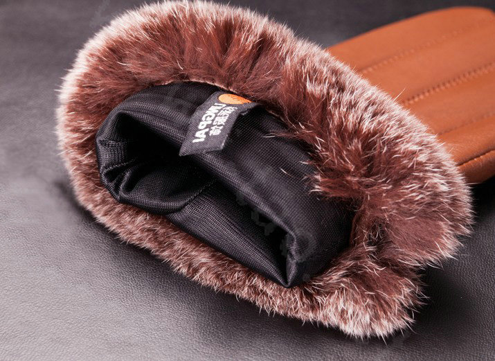Allfond Women winter waterproof cold-proof warm rex rabbit fur genuine goatskin leather gloves L - Brown