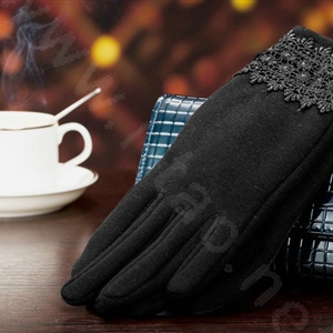 Allfond fashion women touch screen gloves stretch cotton lace winter warm business gloves - Black