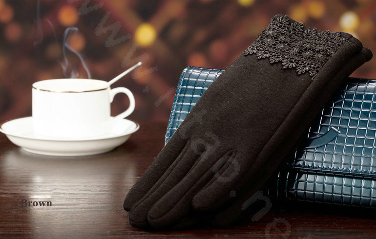 Allfond fashion women touch screen gloves stretch cotton lace winter warm business gloves - Coffee