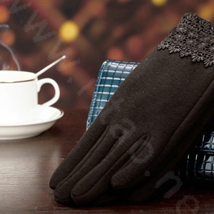 Allfond fashion women touch screen gloves stretch cotton lace winter warm business gloves - Coffee