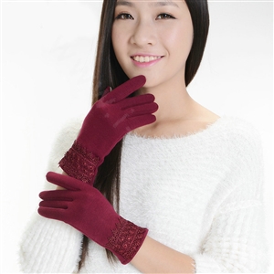 Allfond fashion women touch screen gloves stretch cotton lace winter warm business gloves - Dark red