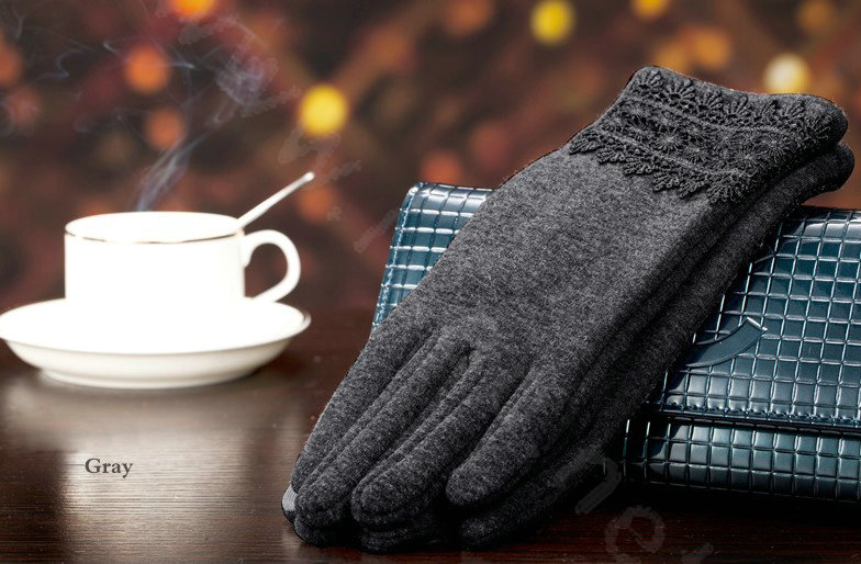 Allfond fashion women touch screen gloves stretch cotton lace winter warm business gloves - Gray