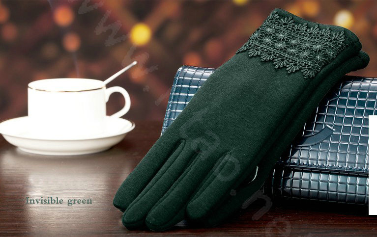 Allfond fashion women touch screen gloves stretch cotton lace winter warm business gloves - Green