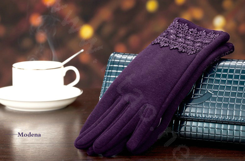 Allfond fashion women touch screen gloves stretch cotton lace winter warm business gloves - Purple