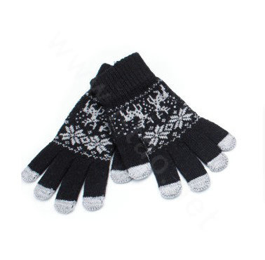 Allfond genuine knitting woolen touch screen gloves winter warm unisex deer gloves - Black