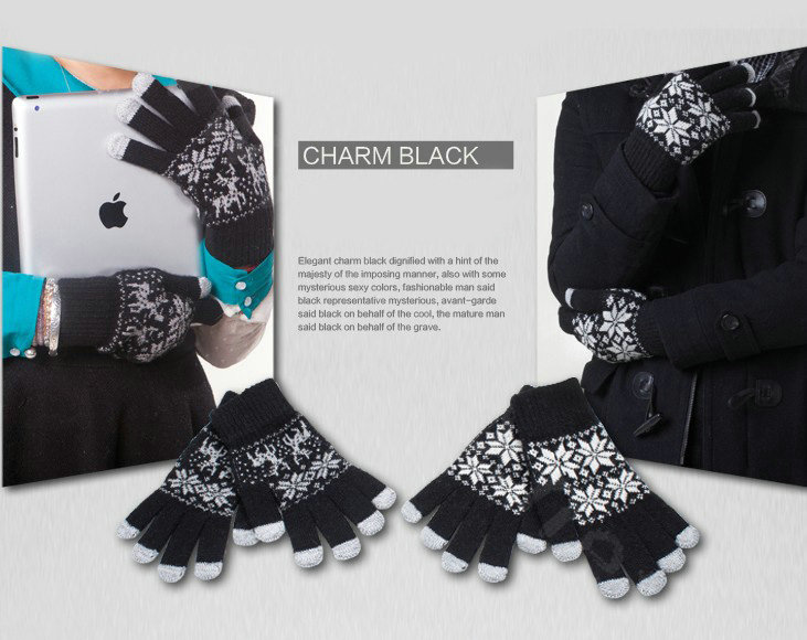 Allfond genuine knitting woolen touch screen gloves winter warm unisex deer gloves - Black