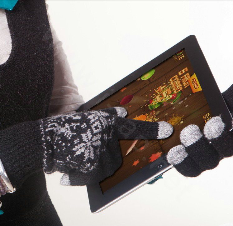 Allfond genuine knitting woolen touch screen gloves winter warm unisex deer gloves - Gray
