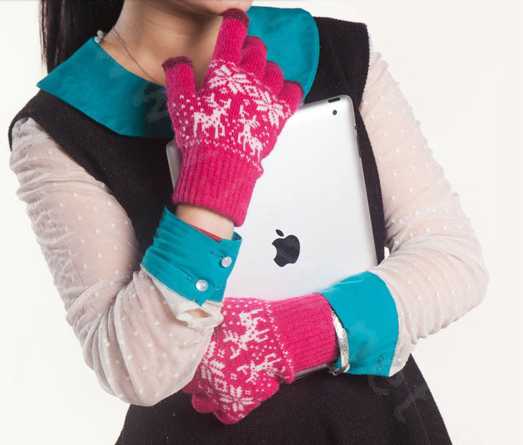 Allfond genuine knitting woolen touch screen gloves winter warm unisex deer gloves - Rose