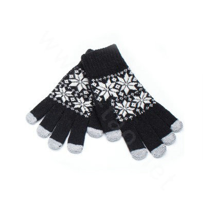 Allfond genuine knitting woolen touch screen gloves winter warm unisex snowflake gloves - Black