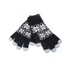 Allfond genuine knitting woolen touch screen gloves winter warm unisex snowflake gloves - Black
