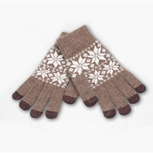 Allfond genuine knitting woolen touch screen gloves winter warm unisex snowflake gloves - Coffee