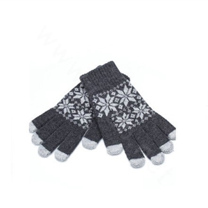 Allfond genuine knitting woolen touch screen gloves winter warm unisex snowflake gloves - Dark Gray