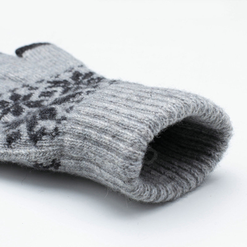 Allfond genuine knitting woolen touch screen gloves winter warm unisex snowflake gloves - light Gray