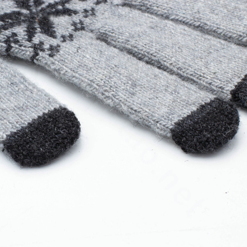 Allfond genuine knitting woolen touch screen gloves winter warm unisex snowflake gloves - light Gray
