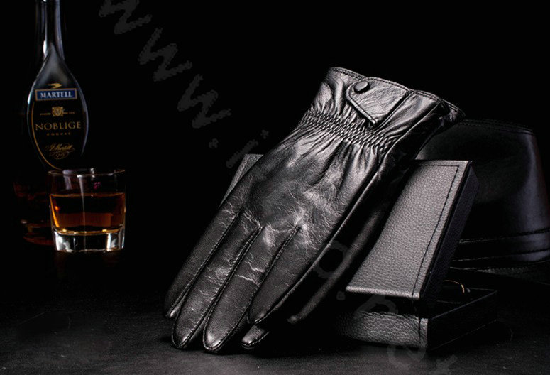 Allfond men business touch screen gloves winter cold-proof warm goatskin leather gloves L - Black