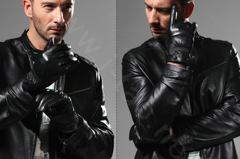 Allfond men business touch screen gloves winter cold-proof warm goatskin leather gloves L - Black