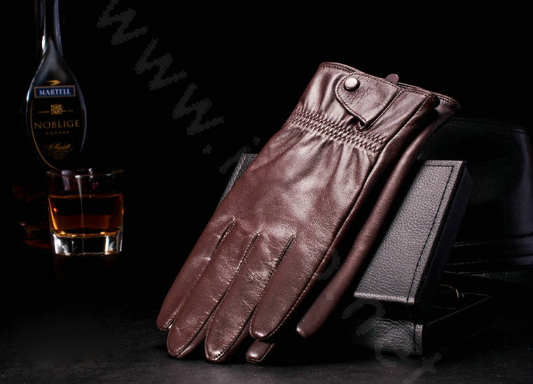 Allfond men business touch screen gloves winter cold-proof warm goatskin leather gloves M - Coffee