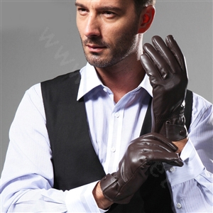 Allfond men business touch screen gloves winter cold-proof warm goatskin leather gloves L - Coffee