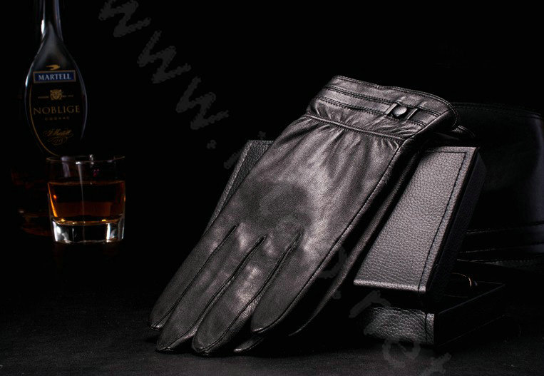 Allfond men business winter waterproof cold-proof warm goatskin genuine leather gloves L - Black