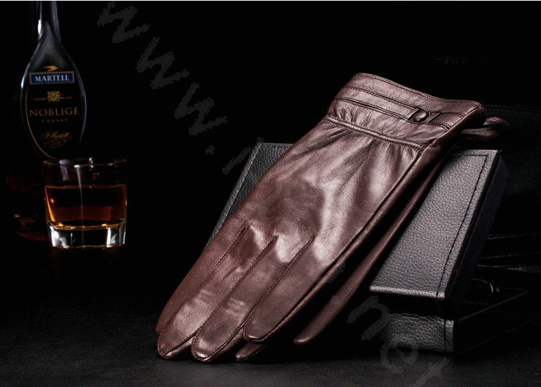 Allfond men business winter waterproof cold-proof warm goatskin genuine leather gloves L - Coffee