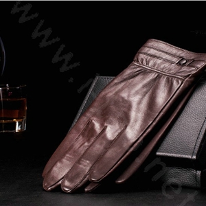 Allfond men business winter waterproof cold-proof warm goatskin genuine leather gloves L - Coffee
