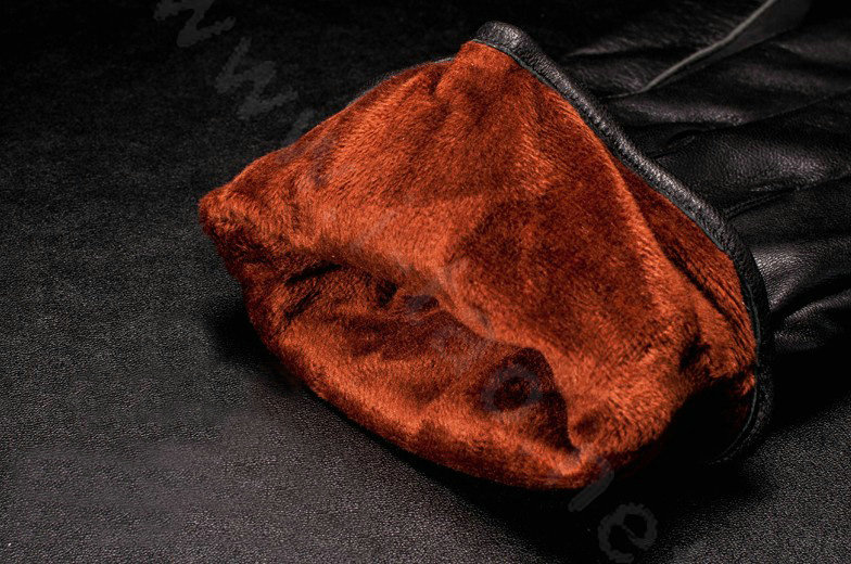 Allfond men button winter waterproof cold-proof plus velvet warm genuine sheep skin leather gloves - Black