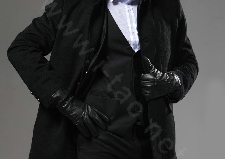 Allfond men folds winter waterproof cold-proof plus velvet warm genuine sheep skin leather gloves - Black