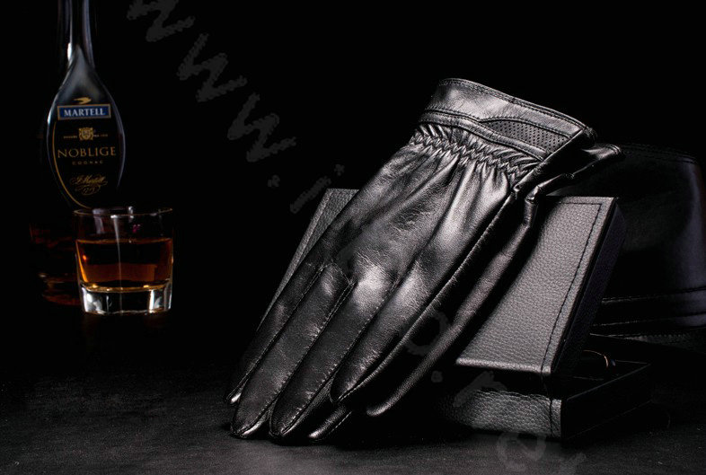 Allfond men mesh business winter waterproof cold-proof warm goatskin genuine leather gloves L - Black