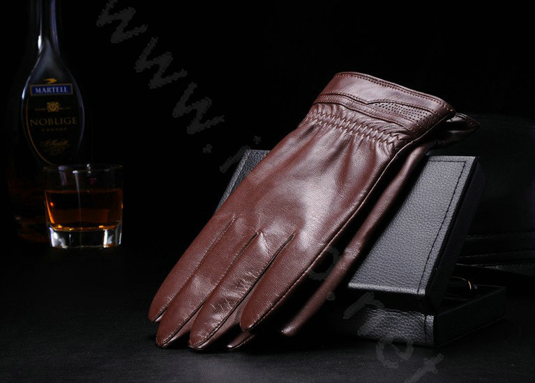 Allfond men mesh business winter waterproof cold-proof warm goatskin genuine leather gloves L - Coffee