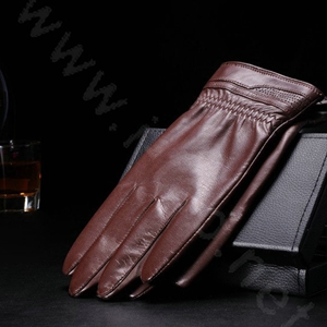 Allfond men mesh business winter waterproof cold-proof warm goatskin genuine leather gloves L - Coffee