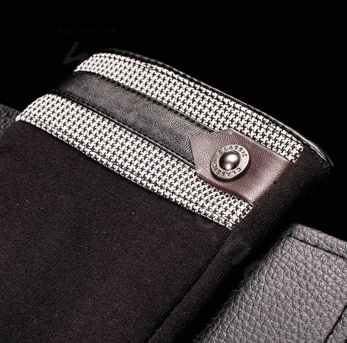 Allfond men touch screen gloves stretch cotton grid button winter warm business casual gloves - Black