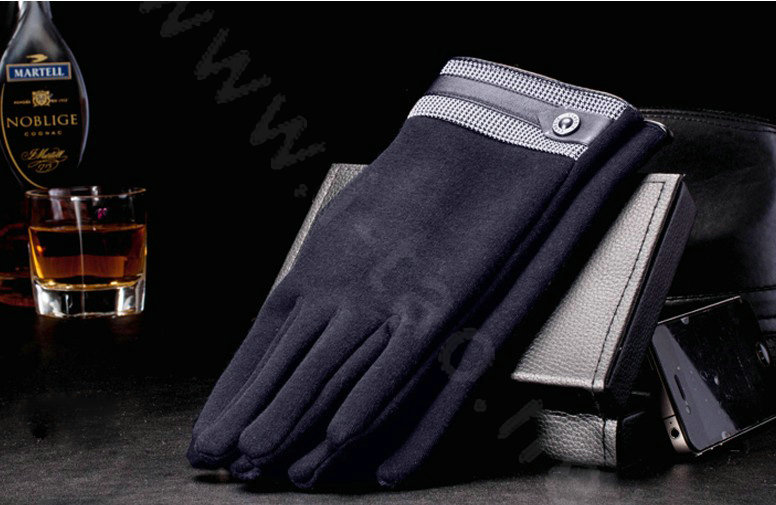 Allfond men touch screen gloves stretch cotton grid button winter warm business casual gloves - Blue