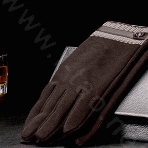 Allfond men touch screen gloves stretch cotton grid button winter warm business casual gloves - Coffee